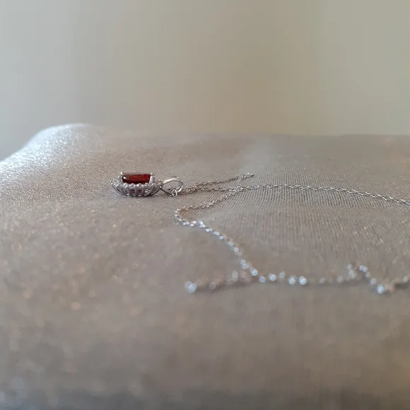 1/2 Price Marked Sterling Silver Genuine Garnet and White Topaz Pendant, Chain - Picture 9 of 12